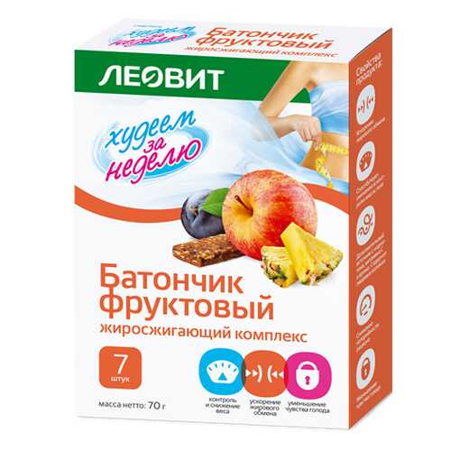 Батончик фруктовый Леовит худеем за неделю жиросжигающий комплекс 10 г 7 штук в Бристоль