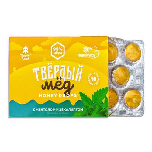 Карамель Твердый мед медовая со вкусом ментола и эвкалипта 30 г в Бристоль